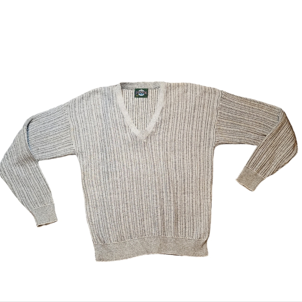 Vintage Jantzen V Neck Grandpa Sweater Grey Men’s Size Large